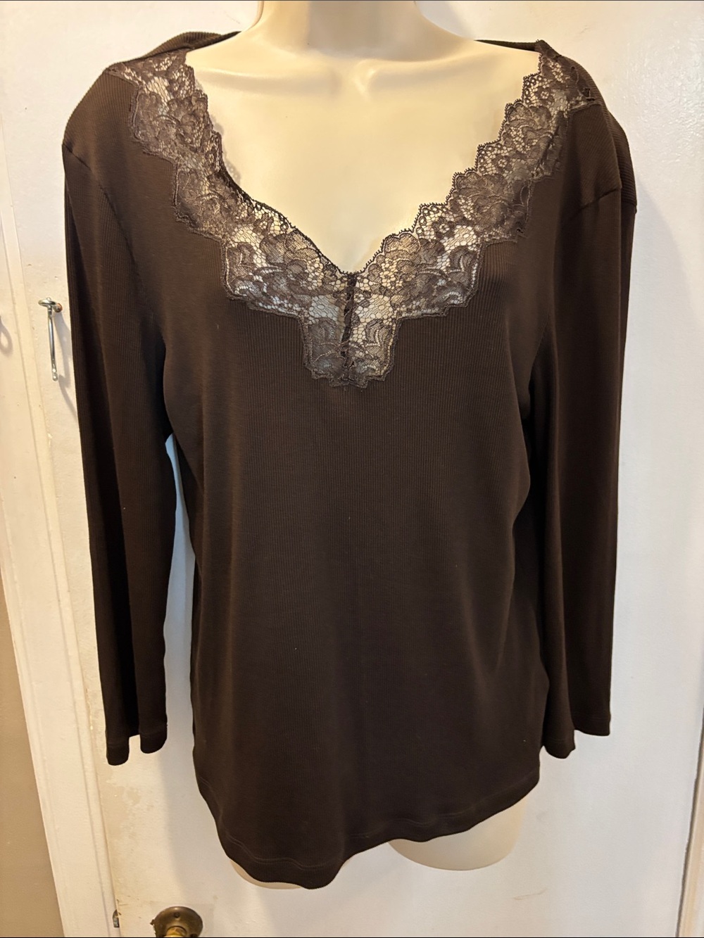 Ralph Lauren Large Brown Lace-Trim Long Sleeve Top 26-370